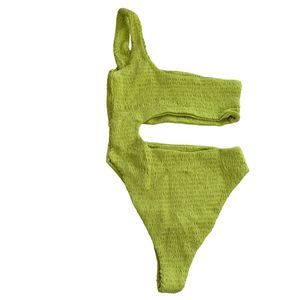 Naked Wardrobe Lime Green One Shoulder Swim One Piece